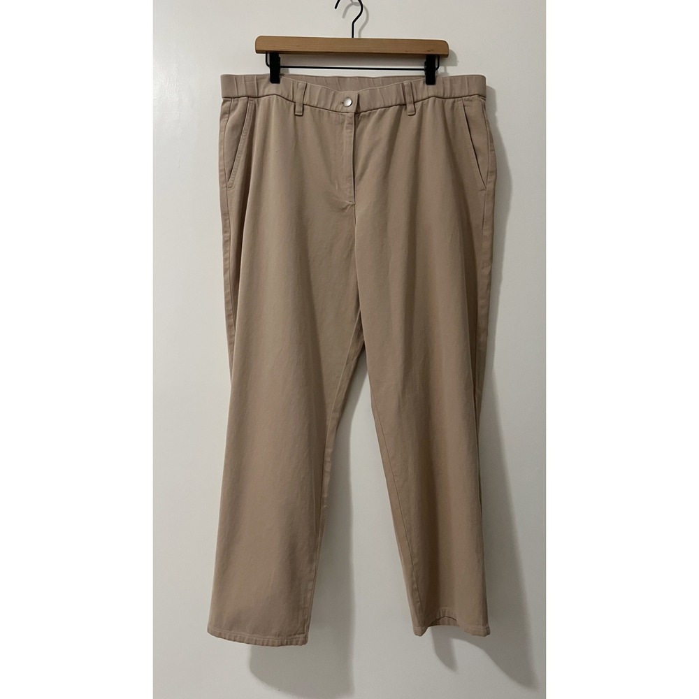 Eileen Fisher Womens XL Organic Cotton Straight‎ Leg Pants Beige Khaki Tan